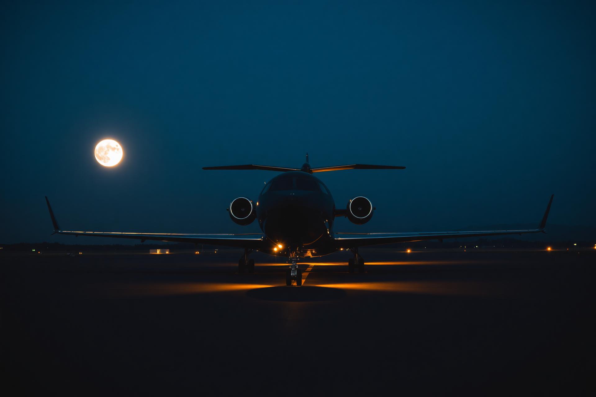 Private jet awaiting at dusk